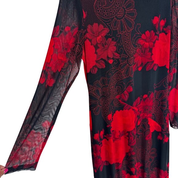 VTG Connected Apparel Dark Floral Sheer Maxi Dress Whimsigoth Dark Fairy Sz16 - Picture 4 of 9